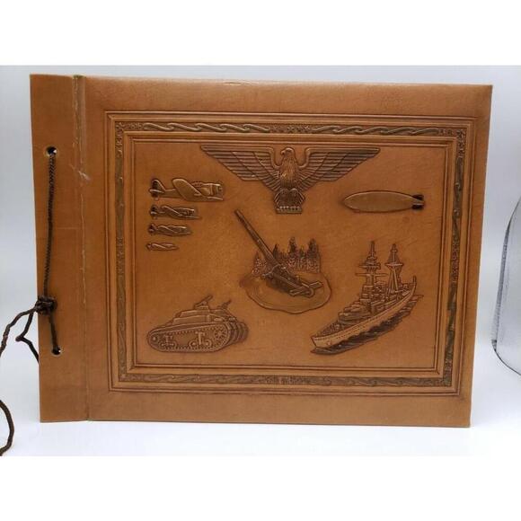 Vintage leather embossed Military Theme Photo Album Scrapbook Cover 13.5
